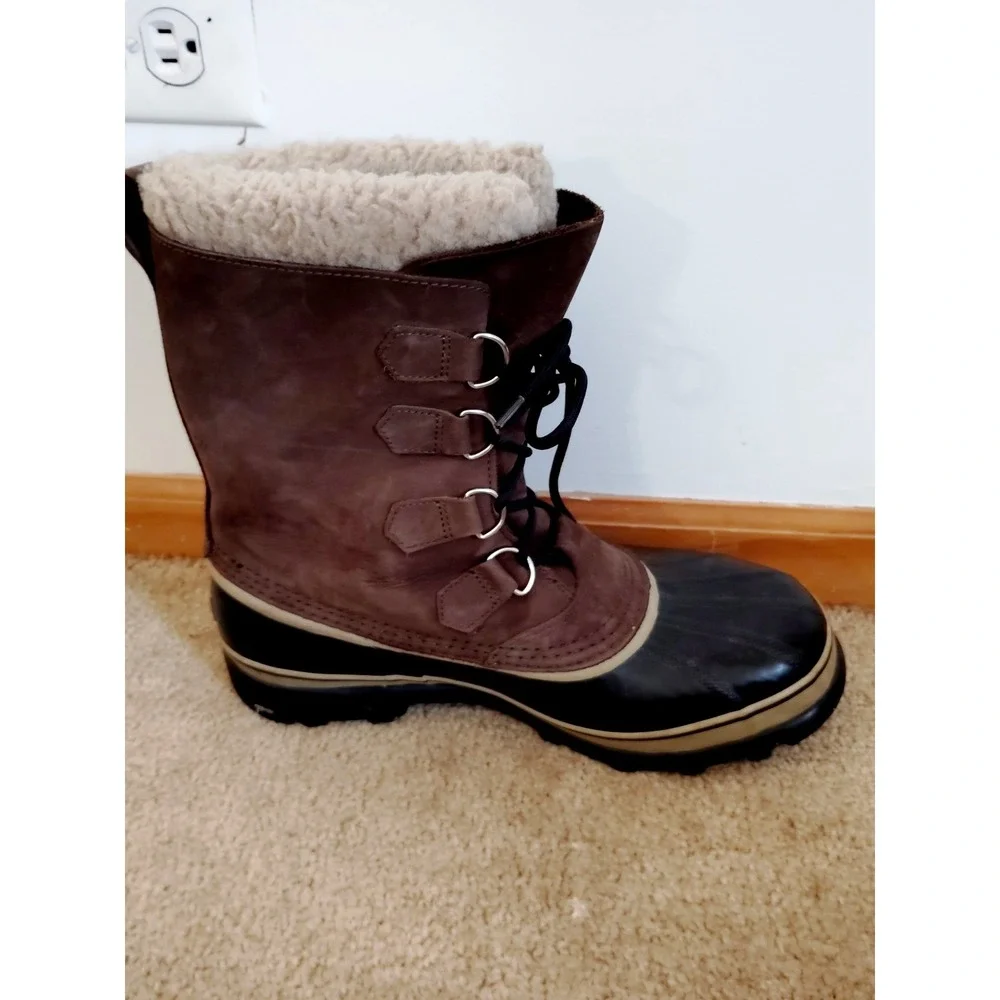 Sorel CARIBOU Men 11 Fleece Lined Waterproof Hiking Brown Leather Snow Barn Boot